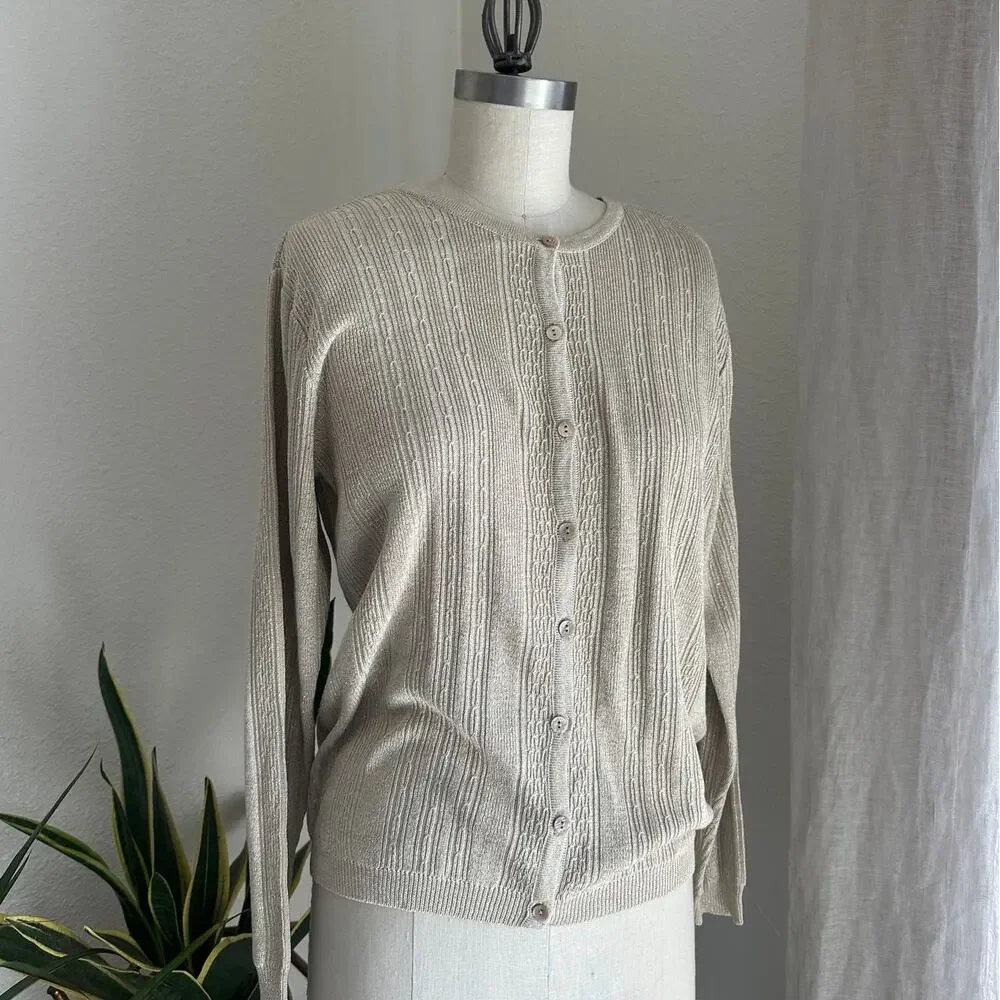 Talbots Women's Small Cardigan Sweater Gold Sparkle Knit